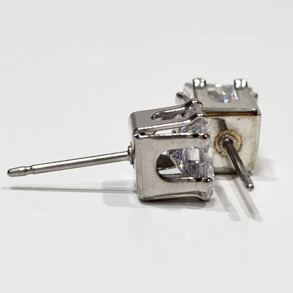 Silver Princess Cut‎ 2 CTW Stud Earrings